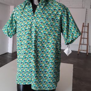 Green & yellow colourful print cotton short sleeve shirt